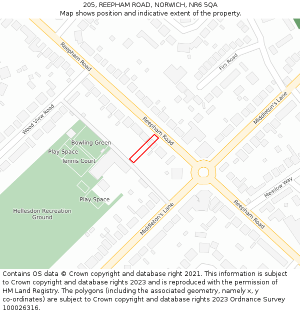205, REEPHAM ROAD, NORWICH, NR6 5QA: Location map and indicative extent of plot