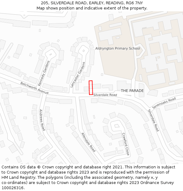 205, SILVERDALE ROAD, EARLEY, READING, RG6 7NY: Location map and indicative extent of plot