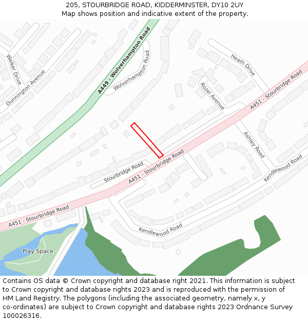 205, STOURBRIDGE ROAD, KIDDERMINSTER, DY10 2UY: Location map and indicative extent of plot