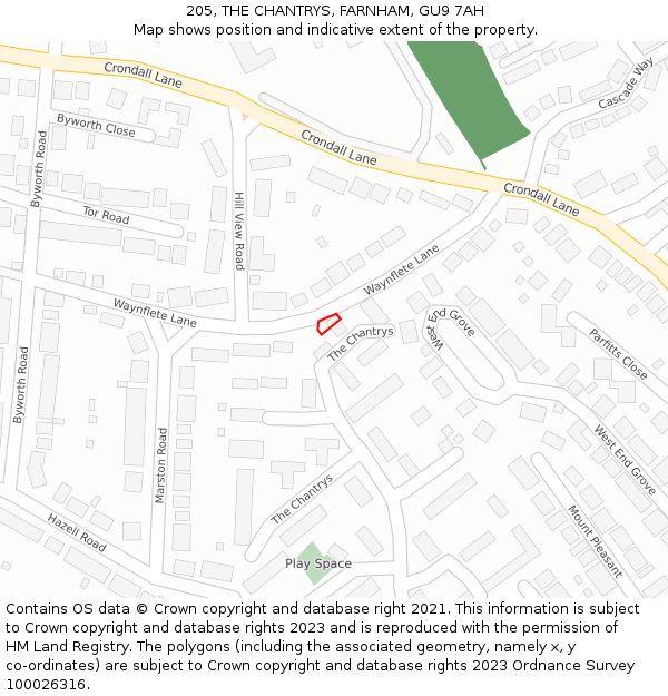 205, THE CHANTRYS, FARNHAM, GU9 7AH: Location map and indicative extent of plot