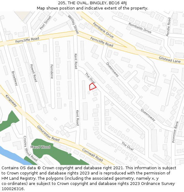 205, THE OVAL, BINGLEY, BD16 4RJ: Location map and indicative extent of plot