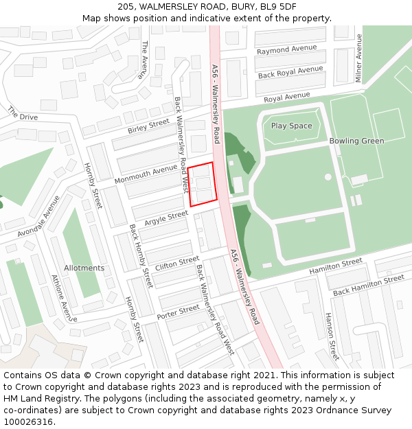 205, WALMERSLEY ROAD, BURY, BL9 5DF: Location map and indicative extent of plot