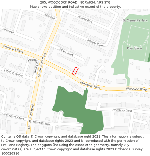 205, WOODCOCK ROAD, NORWICH, NR3 3TG: Location map and indicative extent of plot