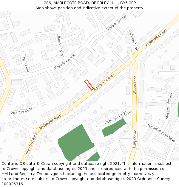 206, AMBLECOTE ROAD, BRIERLEY HILL, DY5 2PP: Location map and indicative extent of plot