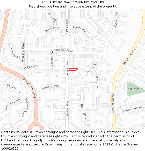 206, ANGLIAN WAY, COVENTRY, CV3 1PS: Location map and indicative extent of plot