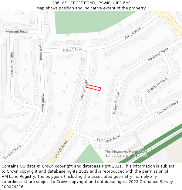 206, ASHCROFT ROAD, IPSWICH, IP1 6AF: Location map and indicative extent of plot