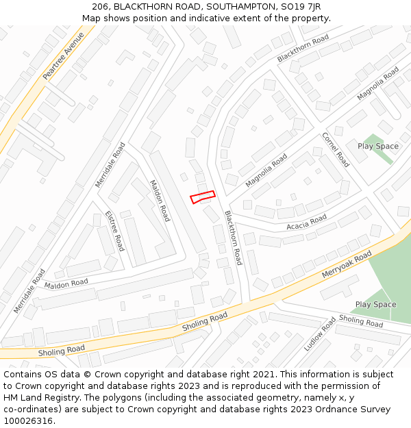 206, BLACKTHORN ROAD, SOUTHAMPTON, SO19 7JR: Location map and indicative extent of plot