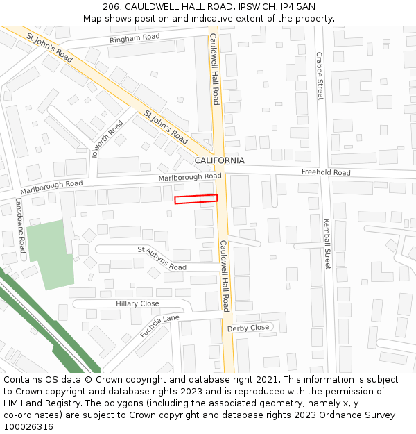 206, CAULDWELL HALL ROAD, IPSWICH, IP4 5AN: Location map and indicative extent of plot