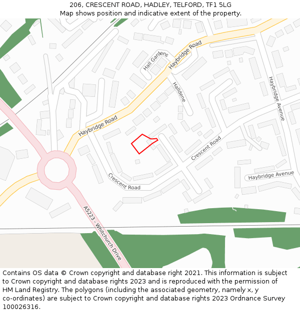 206, CRESCENT ROAD, HADLEY, TELFORD, TF1 5LG: Location map and indicative extent of plot