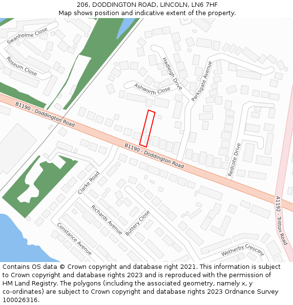 206, DODDINGTON ROAD, LINCOLN, LN6 7HF: Location map and indicative extent of plot