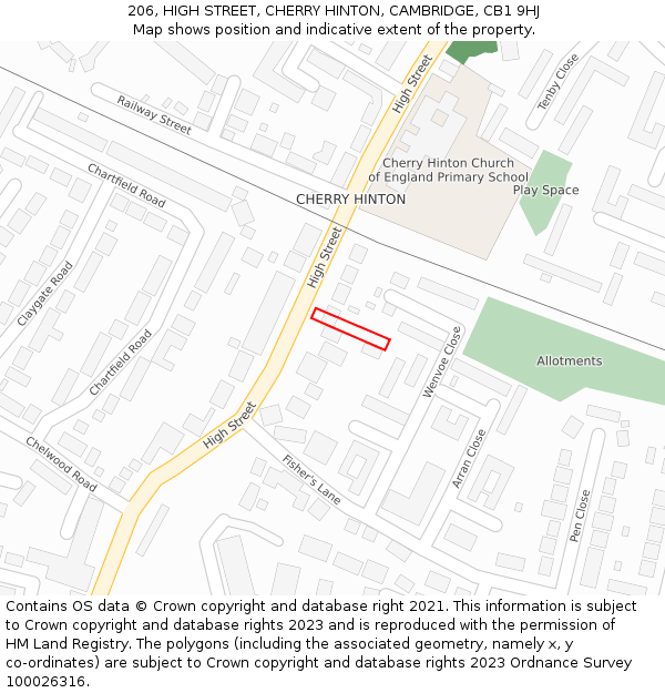 206, HIGH STREET, CHERRY HINTON, CAMBRIDGE, CB1 9HJ: Location map and indicative extent of plot