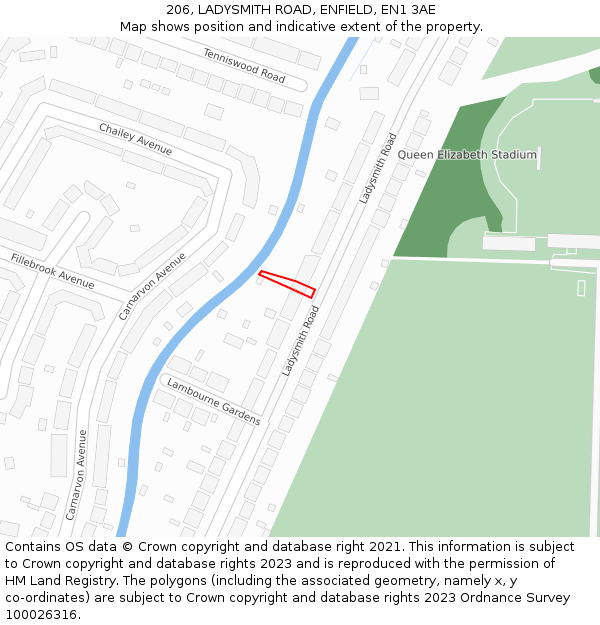 206, LADYSMITH ROAD, ENFIELD, EN1 3AE: Location map and indicative extent of plot