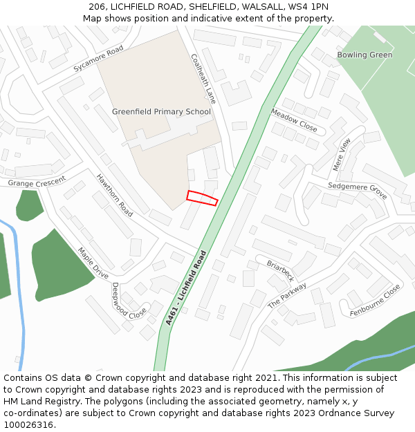 206, LICHFIELD ROAD, SHELFIELD, WALSALL, WS4 1PN: Location map and indicative extent of plot