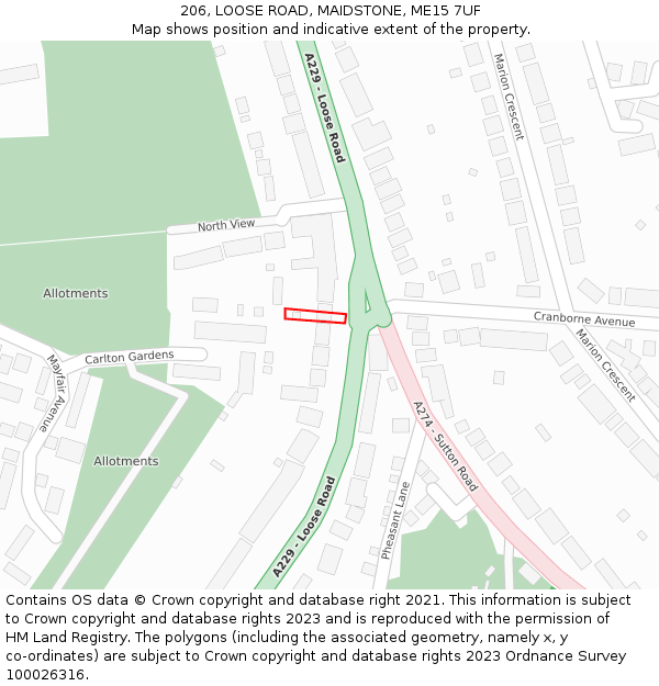 206, LOOSE ROAD, MAIDSTONE, ME15 7UF: Location map and indicative extent of plot