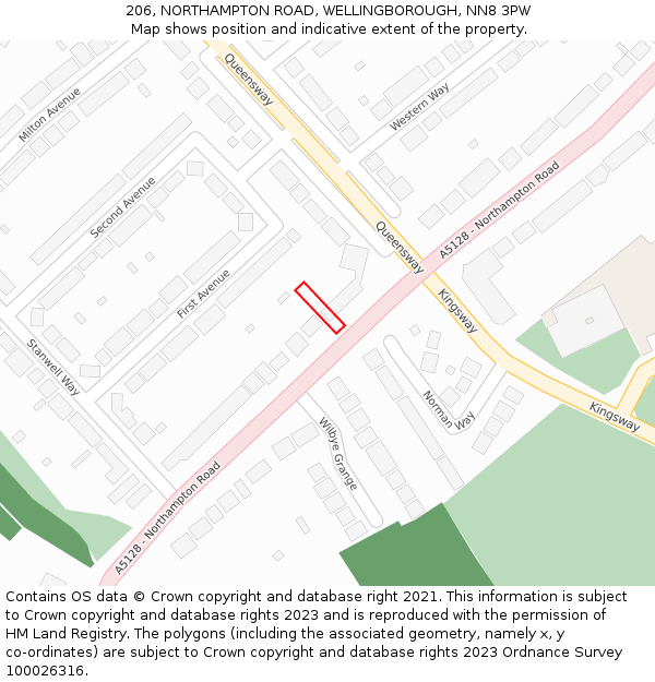 206, NORTHAMPTON ROAD, WELLINGBOROUGH, NN8 3PW: Location map and indicative extent of plot