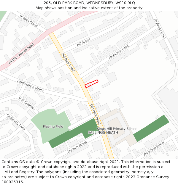 206, OLD PARK ROAD, WEDNESBURY, WS10 9LQ: Location map and indicative extent of plot
