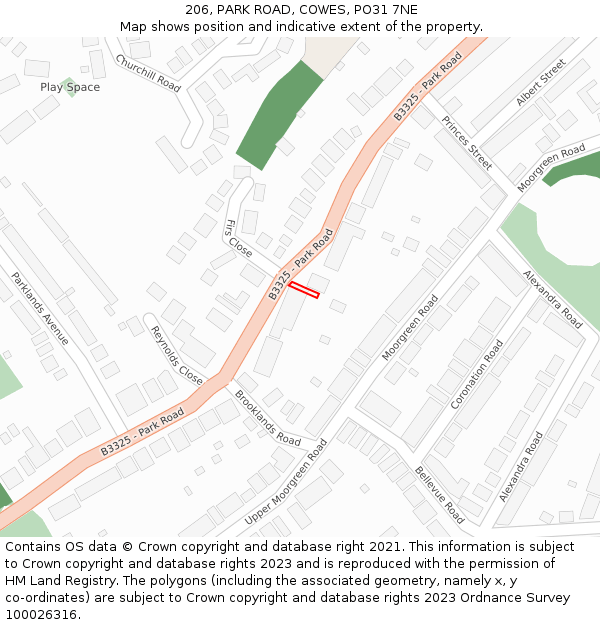 206, PARK ROAD, COWES, PO31 7NE: Location map and indicative extent of plot