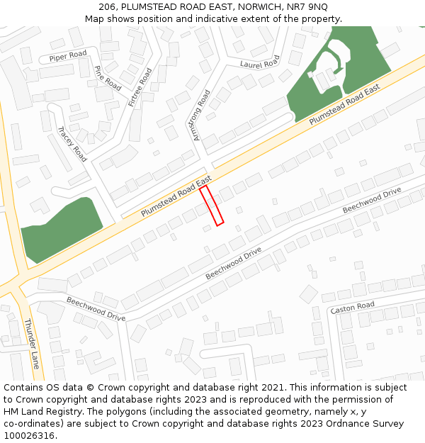 206, PLUMSTEAD ROAD EAST, NORWICH, NR7 9NQ: Location map and indicative extent of plot