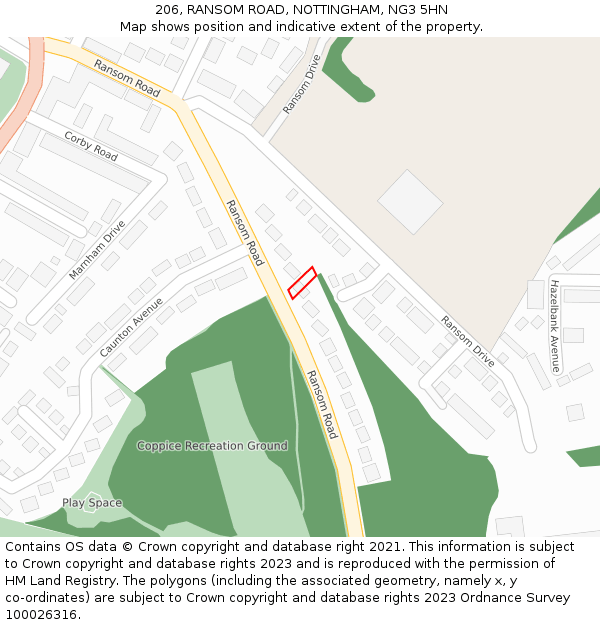 206, RANSOM ROAD, NOTTINGHAM, NG3 5HN: Location map and indicative extent of plot