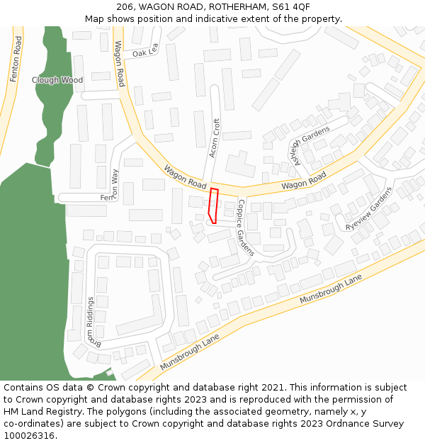 206, WAGON ROAD, ROTHERHAM, S61 4QF: Location map and indicative extent of plot