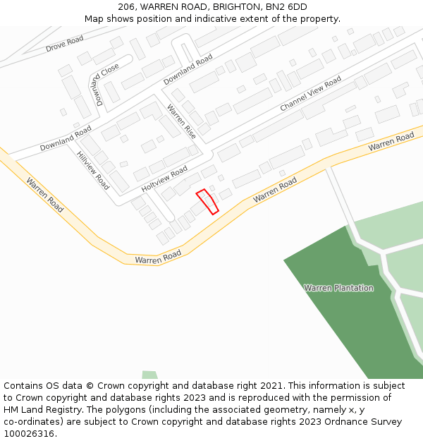 206, WARREN ROAD, BRIGHTON, BN2 6DD: Location map and indicative extent of plot