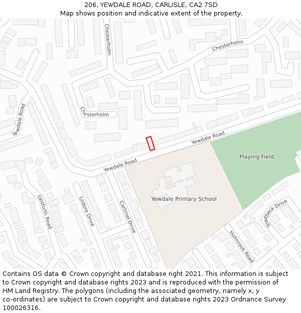 206, YEWDALE ROAD, CARLISLE, CA2 7SD: Location map and indicative extent of plot