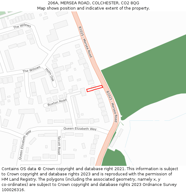 206A, MERSEA ROAD, COLCHESTER, CO2 8QG: Location map and indicative extent of plot