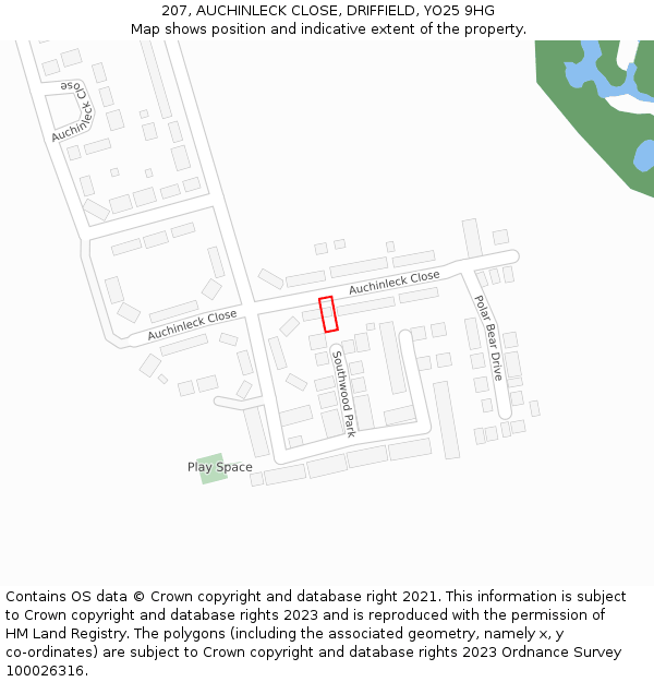 207, AUCHINLECK CLOSE, DRIFFIELD, YO25 9HG: Location map and indicative extent of plot
