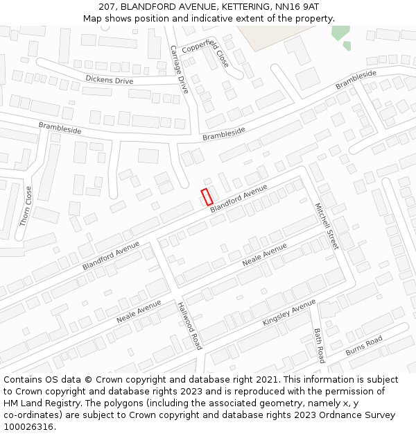 207, BLANDFORD AVENUE, KETTERING, NN16 9AT: Location map and indicative extent of plot