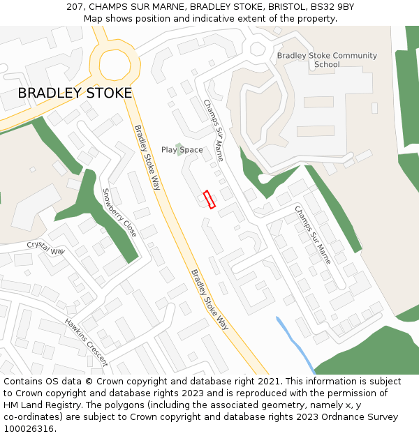 207, CHAMPS SUR MARNE, BRADLEY STOKE, BRISTOL, BS32 9BY: Location map and indicative extent of plot