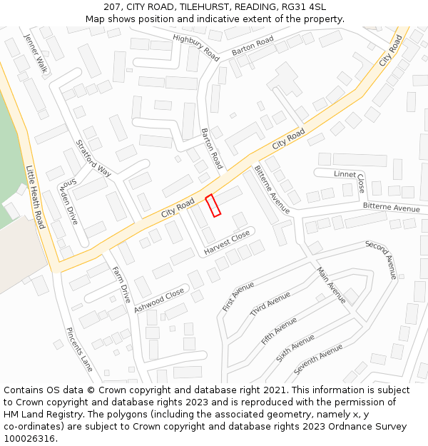 207, CITY ROAD, TILEHURST, READING, RG31 4SL: Location map and indicative extent of plot
