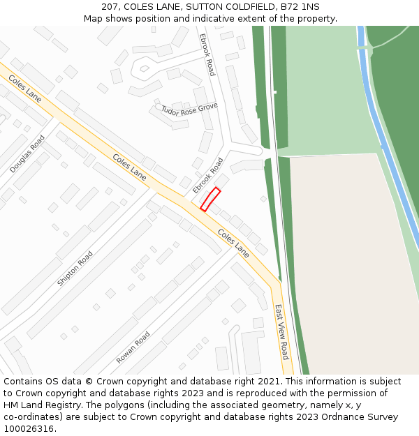 207, COLES LANE, SUTTON COLDFIELD, B72 1NS: Location map and indicative extent of plot