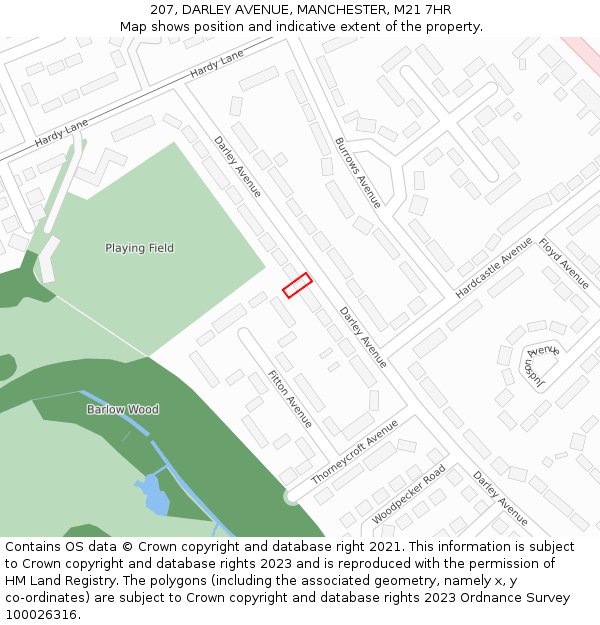 207, DARLEY AVENUE, MANCHESTER, M21 7HR: Location map and indicative extent of plot