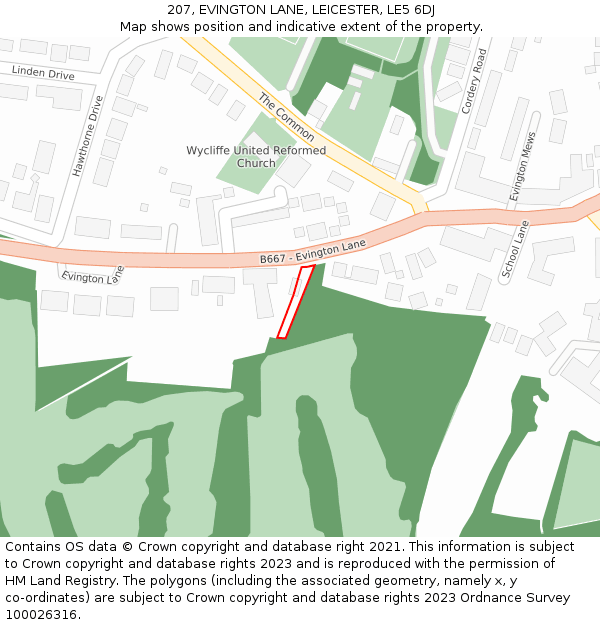 207, EVINGTON LANE, LEICESTER, LE5 6DJ: Location map and indicative extent of plot