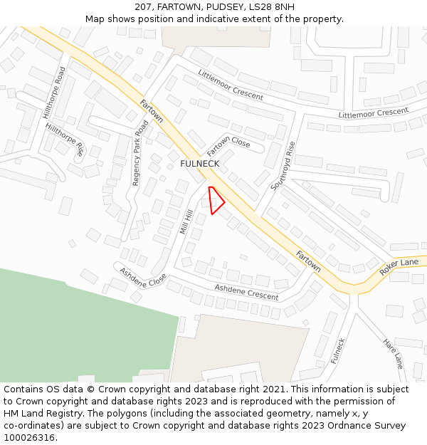207, FARTOWN, PUDSEY, LS28 8NH: Location map and indicative extent of plot