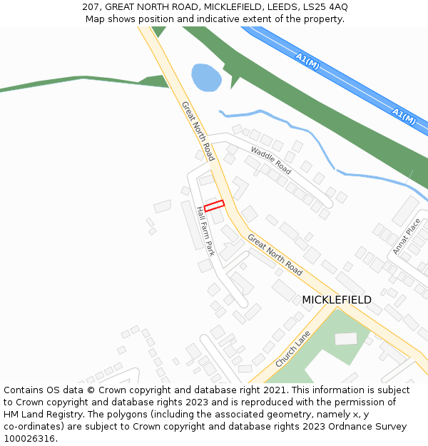 207, GREAT NORTH ROAD, MICKLEFIELD, LEEDS, LS25 4AQ: Location map and indicative extent of plot