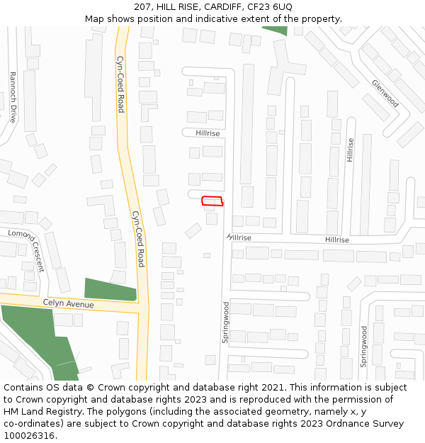 207, HILL RISE, CARDIFF, CF23 6UQ: Location map and indicative extent of plot