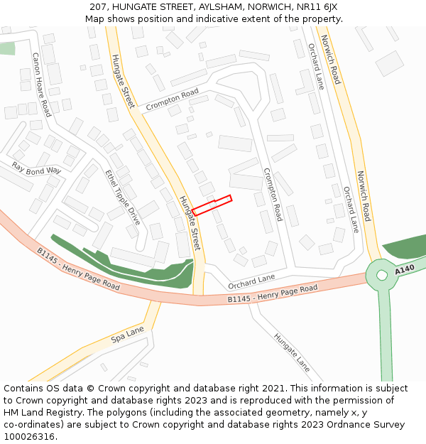 207, HUNGATE STREET, AYLSHAM, NORWICH, NR11 6JX: Location map and indicative extent of plot