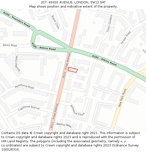 207, KINGS AVENUE, LONDON, SW12 0AT: Location map and indicative extent of plot