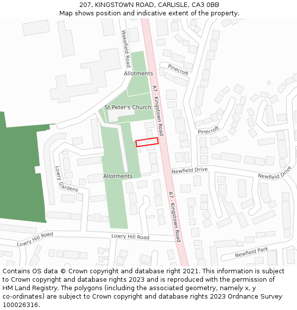 207, KINGSTOWN ROAD, CARLISLE, CA3 0BB: Location map and indicative extent of plot