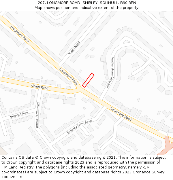 207, LONGMORE ROAD, SHIRLEY, SOLIHULL, B90 3EN: Location map and indicative extent of plot