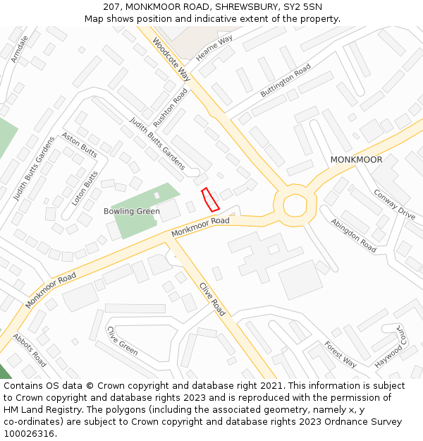 207, MONKMOOR ROAD, SHREWSBURY, SY2 5SN: Location map and indicative extent of plot