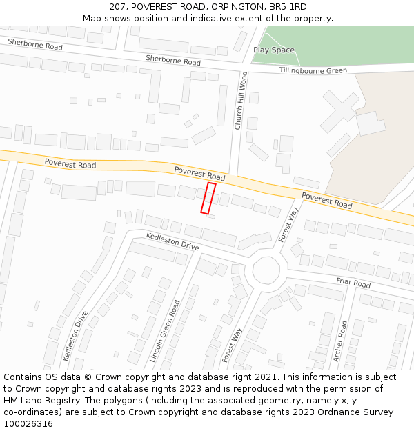 207, POVEREST ROAD, ORPINGTON, BR5 1RD: Location map and indicative extent of plot
