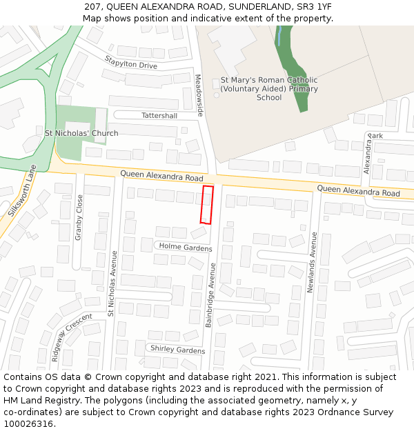 207, QUEEN ALEXANDRA ROAD, SUNDERLAND, SR3 1YF: Location map and indicative extent of plot