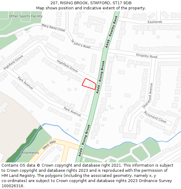 207, RISING BROOK, STAFFORD, ST17 9DB: Location map and indicative extent of plot