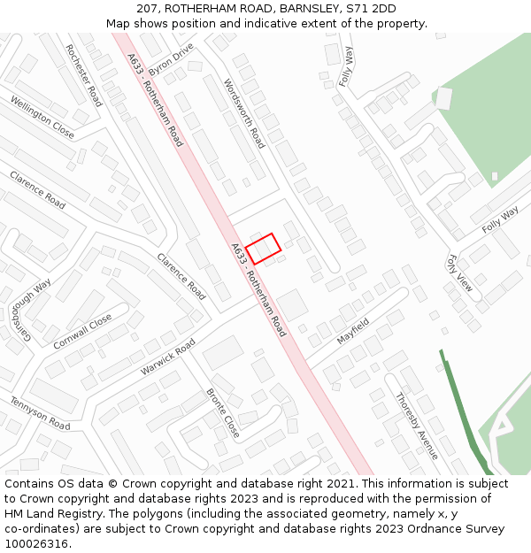 207, ROTHERHAM ROAD, BARNSLEY, S71 2DD: Location map and indicative extent of plot