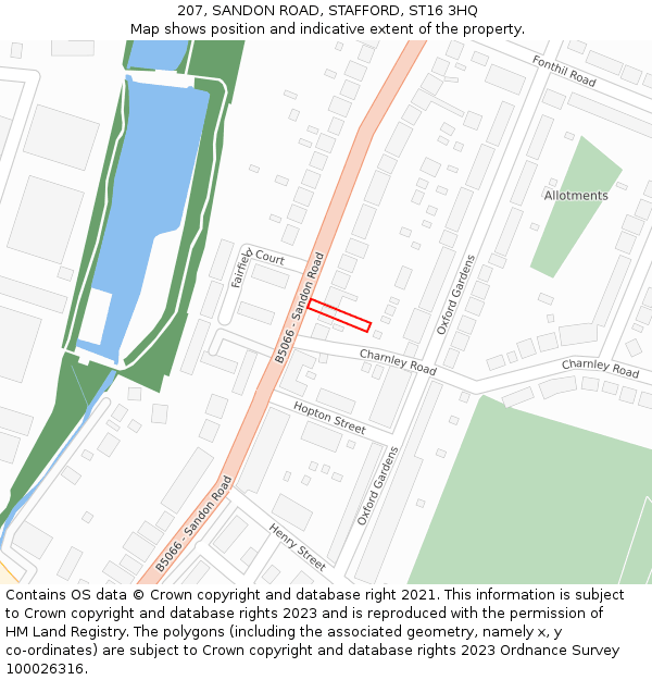 207, SANDON ROAD, STAFFORD, ST16 3HQ: Location map and indicative extent of plot