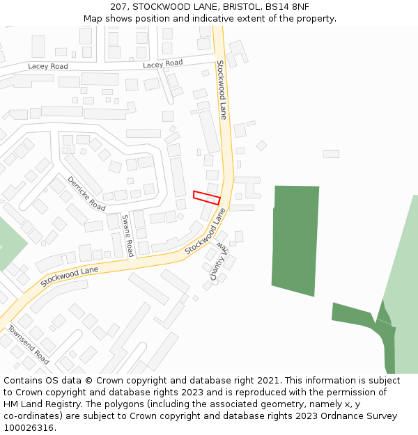 207, STOCKWOOD LANE, BRISTOL, BS14 8NF: Location map and indicative extent of plot