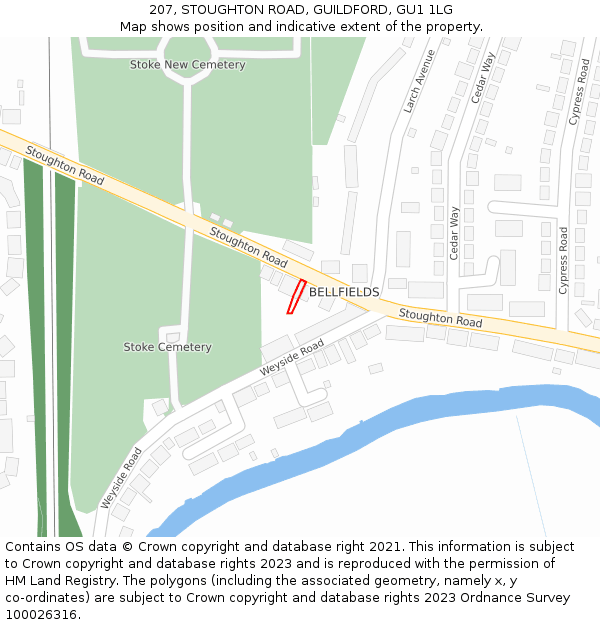 207, STOUGHTON ROAD, GUILDFORD, GU1 1LG: Location map and indicative extent of plot