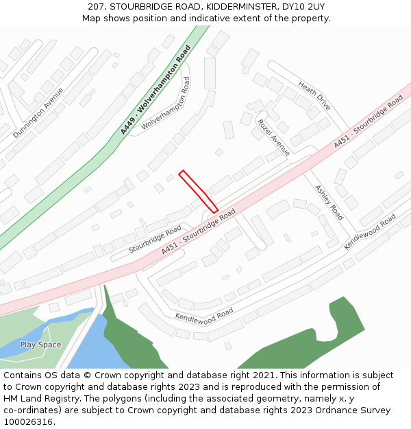 207, STOURBRIDGE ROAD, KIDDERMINSTER, DY10 2UY: Location map and indicative extent of plot